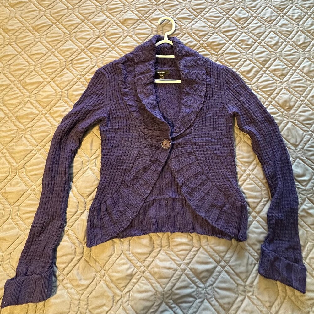 Le Château Purple Waffle Knit Cardigan | Size Medium | Single Button Open Front